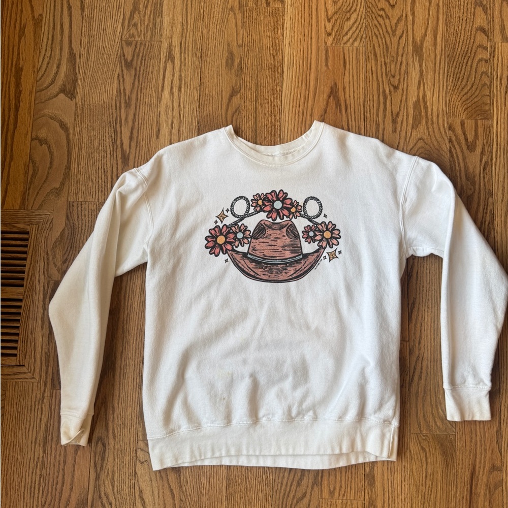White Sweatshirt with Hat and Floral Design
